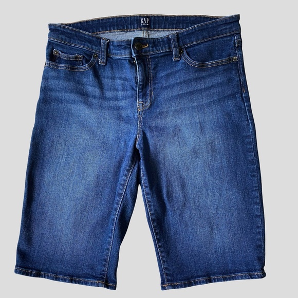 Gap Womens Dark Indigo Denim Stretch Bermuda Vacation Shorts- Sz-29/30 - Picture 1 of 16